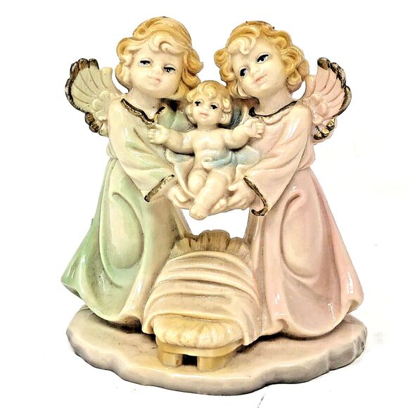 Euromarchi Italian Nativity Figurine Angel’s w/Baby Jesus Vintage 60s Relgious - Picture 1 of 9